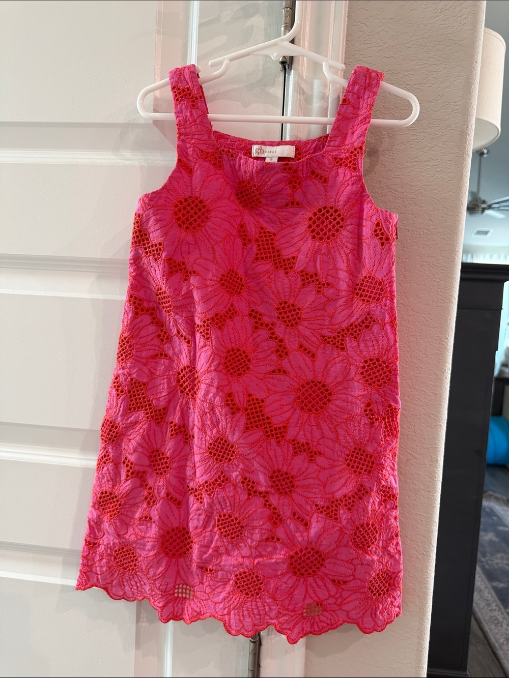 Girls' GB Girls Bright Pink Floral Lace Tank Dress- Size 6